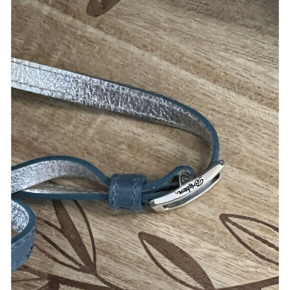 Brighton Small Leather Crossbody Teal Blue Silver Metallic Flower Embossed - Picture 9 of 11